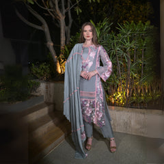 Long Grey pink Pakistani Suit