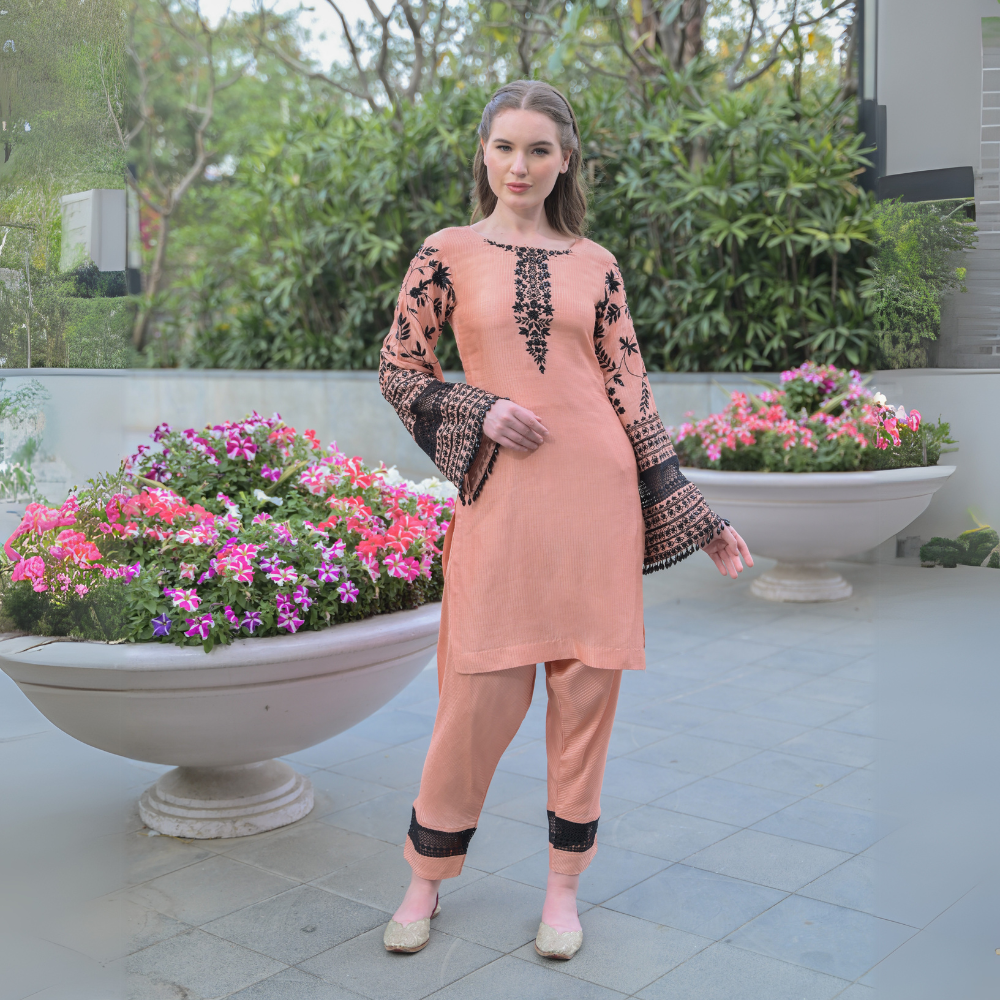 Peach – Black Co-Ord Set