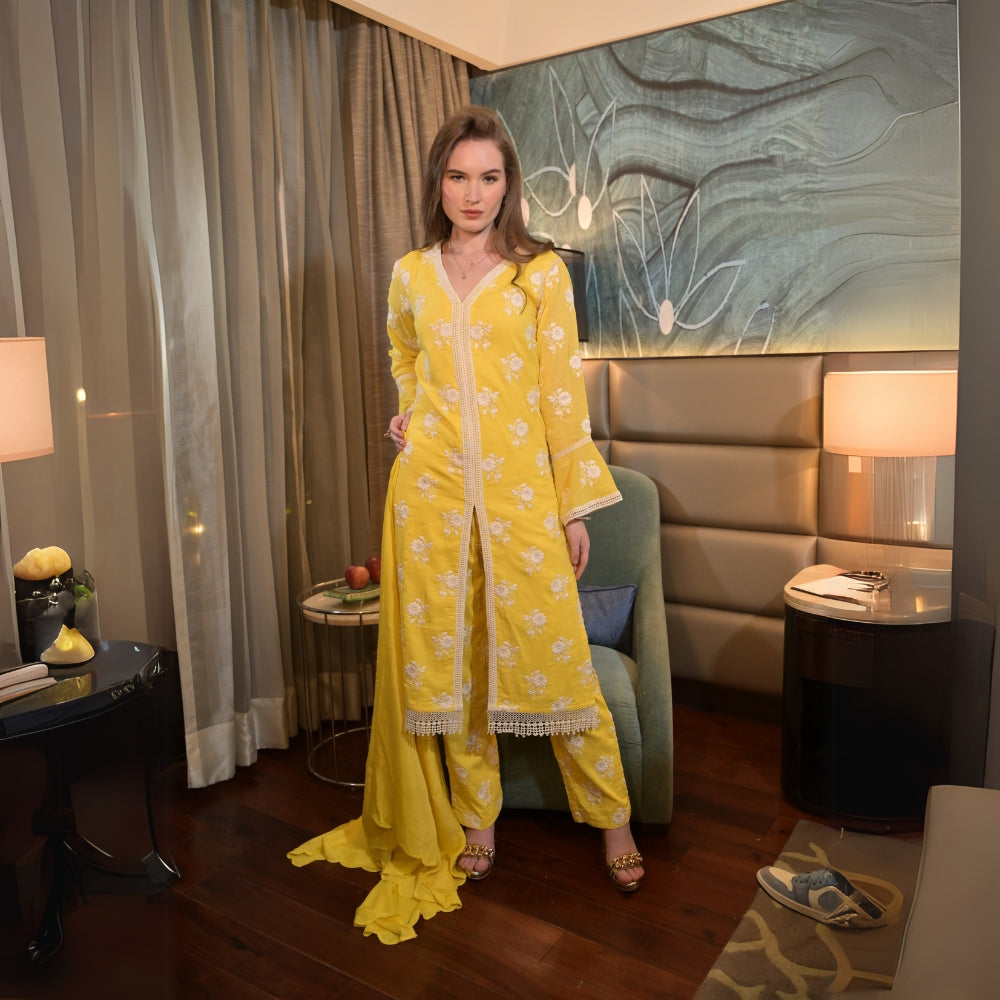 Yellow Mulmul Cotton Suit