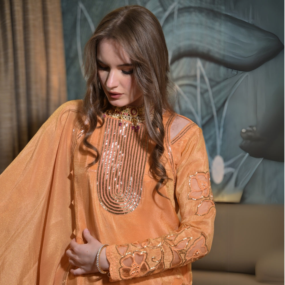 Orange Appliqué Pakistani Suit