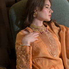 Orange Appliqué Pakistani Suit