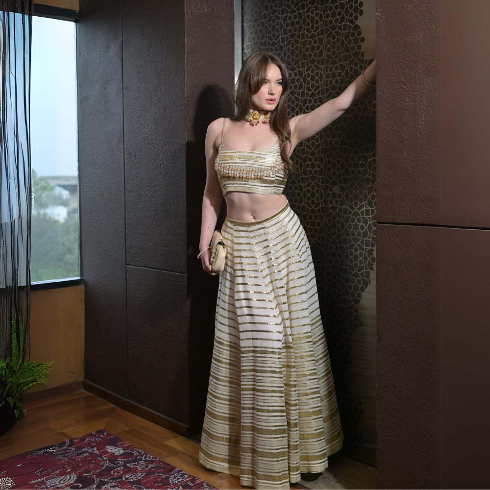 White Gota Patti Flowy Lehenga