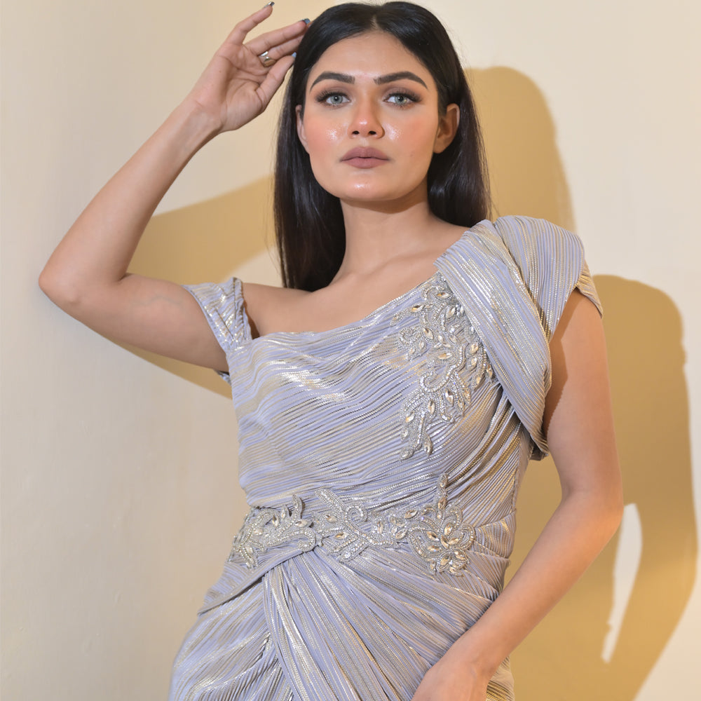 Grey Gold Evening Gown